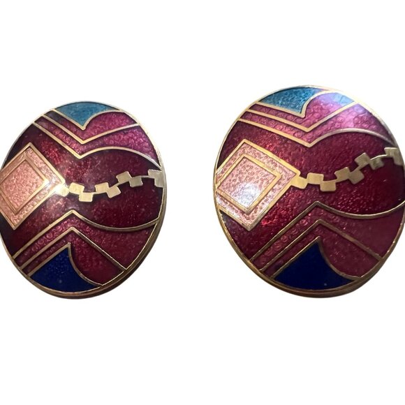 Vintage Two Sisters Hand Crafted Porcelain Earrings Pearlized Shimmer - Picture 3 of 5